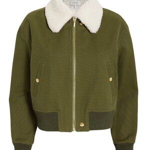 Derek Lam 10 Crosby Shearling Collar Army Green Bomber Jacket
